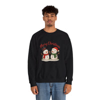 Person wearing a black sweatshirt with Christmas-themed design on a white background