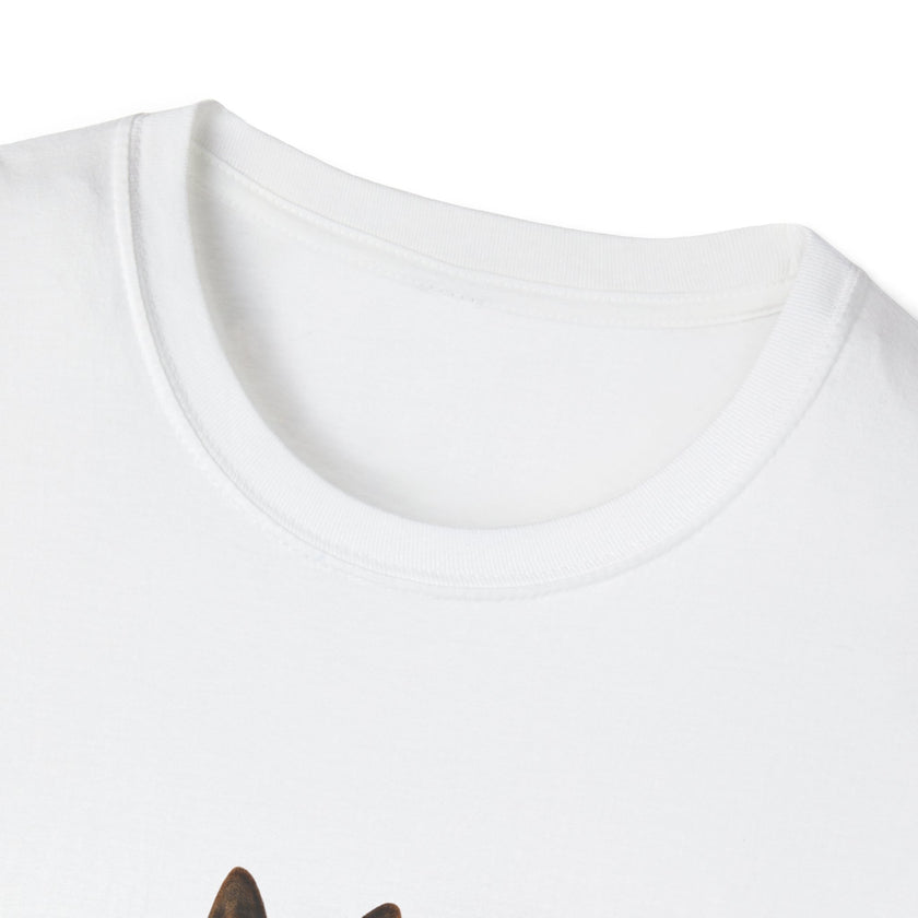 White t-shirt featuring a patriotic German Shepherd wearing an American flag bowtie and holding U.S. flags, with the phrase "Born to Be Free" printed below — perfect for dog lovers and patriotic Americans.