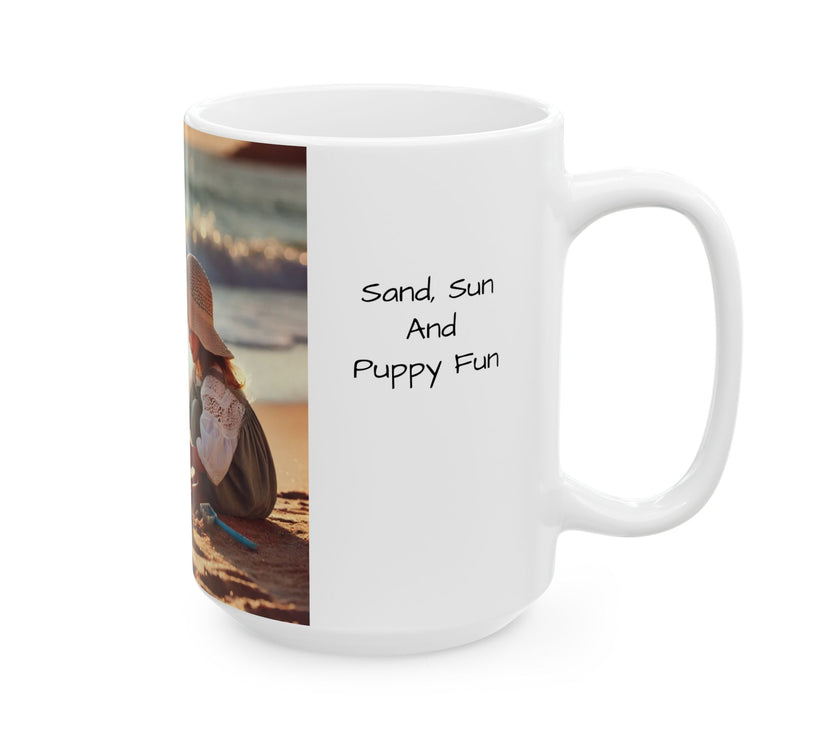 Sand, Sun and Puppy Fun Ceramic Mug, 11oz, 15oz,