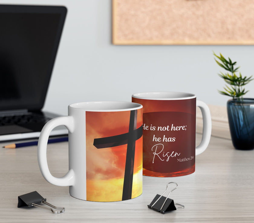  Printed with the uplifting Bible verse: “He is not here; he has Risen – Matthew 28:6”, 