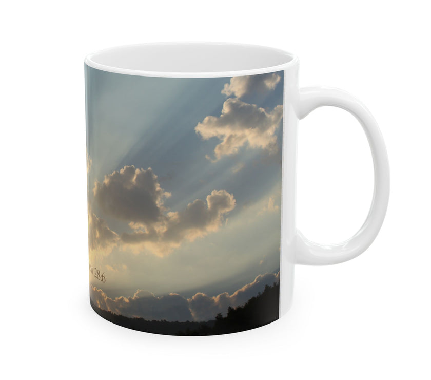 Morning Blessings Mug – Christian Ceramic Coffee Cup witn message  “He is not here; he has Risen – Matthew 28:6” ceramic mug.