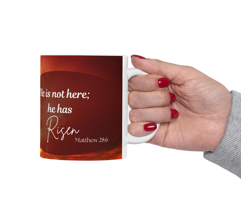  Printed with the uplifting Bible verse: “He is not here; he has Risen – Matthew 28:6”, 