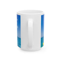 Cool Dog Coffee Mug - image of dog with sunglasses on surfboard and message "I work hard so my dog can have a better life” 