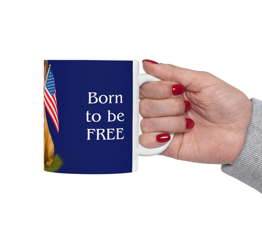 Patriotic French Bulldog Mug – Born to Be Free Dog Lover Gift