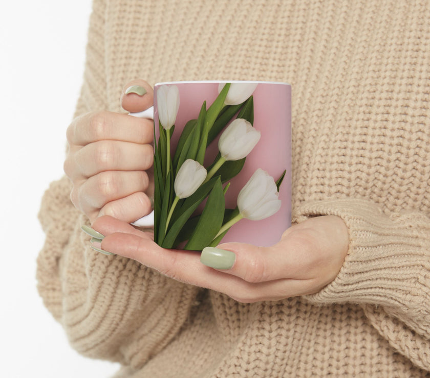 Mother’s Day Mug with Tulip Design – “All That I Am I Owe to My Mother”