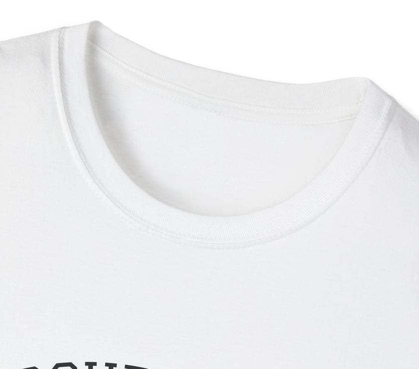 Collar view of T-shirt with an American flag graphic and the words 'Proud to Be an American' printed around the flag