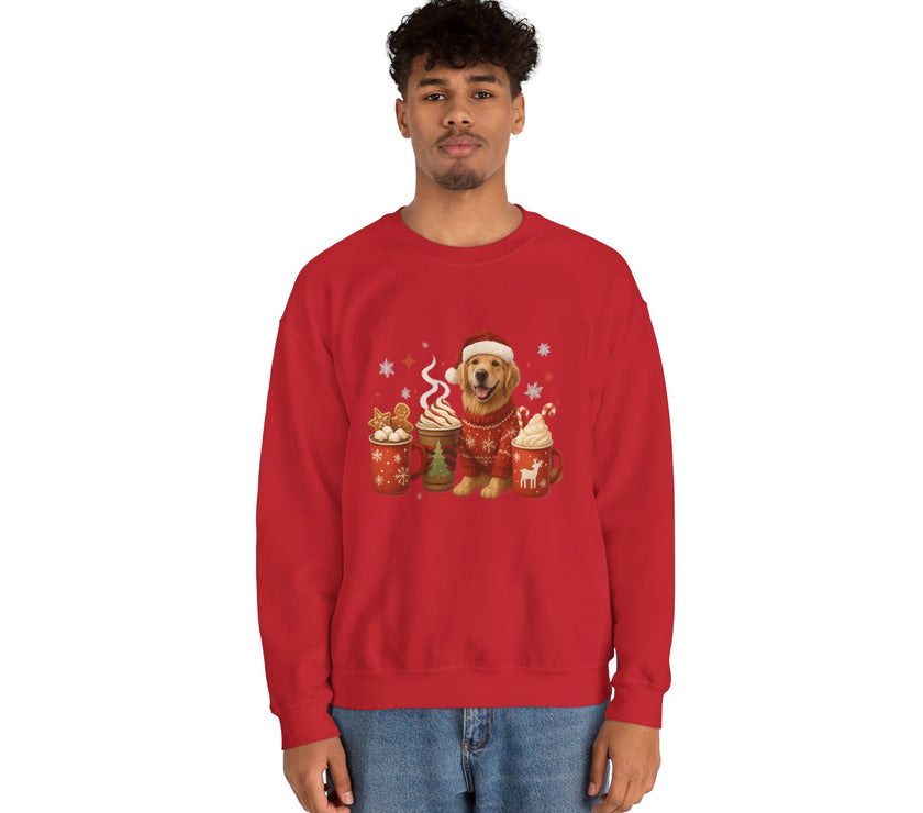 Person wearing a red sweatshirt with a bear graphic on a white background