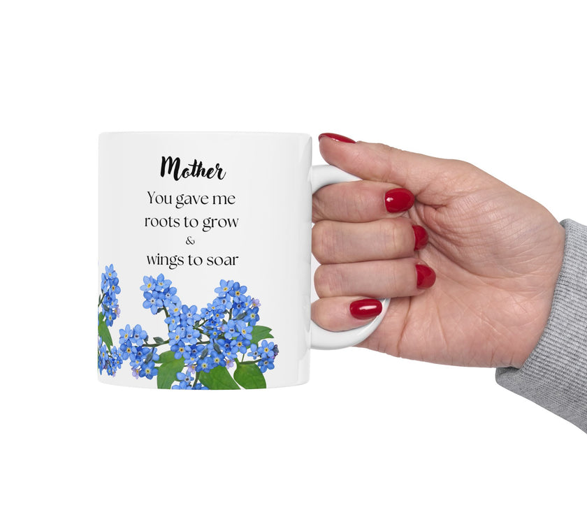 You Gave Me Roots & Wings” – Floral Coffee Cup for Mom