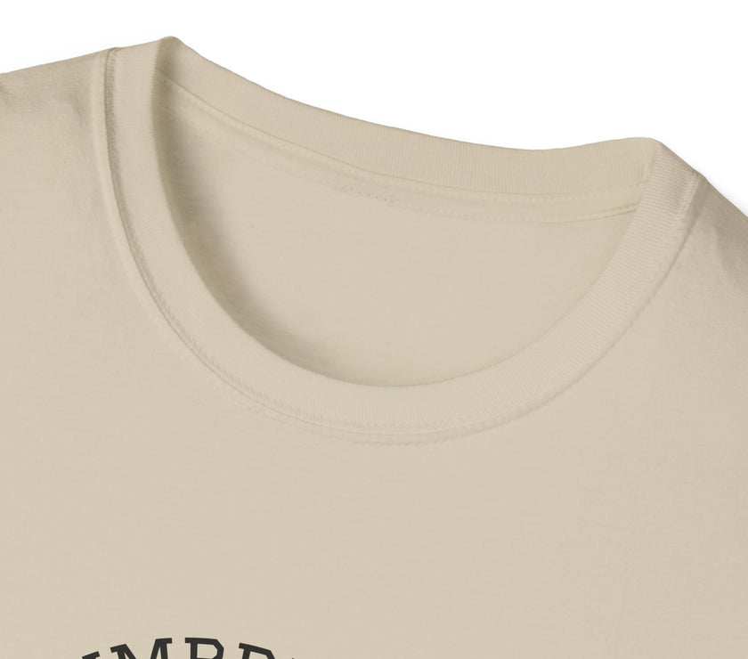 Close-up of a beige sleeveless top with 'NUMBEBEL' branding.