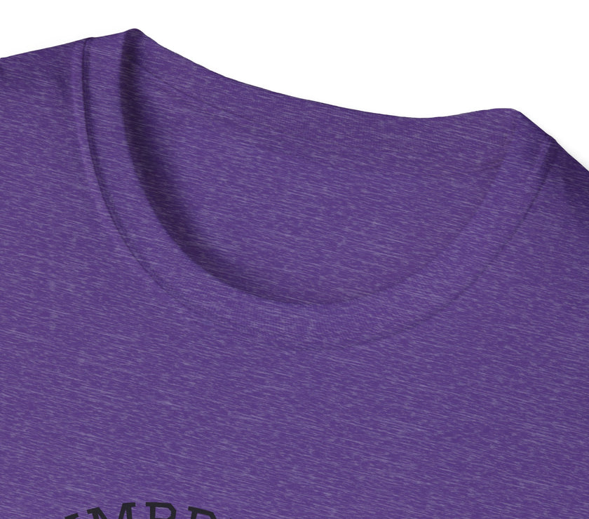 Close-up of a purple shirt with 'NUMBEBE' text on a white background