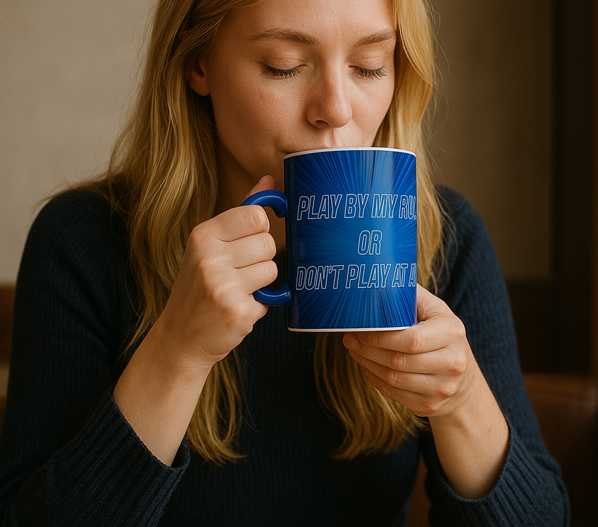 Motivational Power Mug – “Play By My Rules” Blue Ceramic Cup