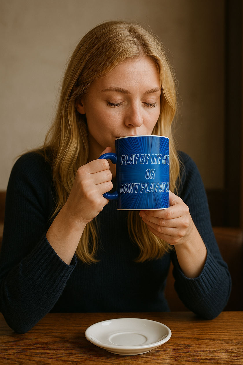 Motivational Power Mug – “Play By My Rules” Blue Ceramic Cup
