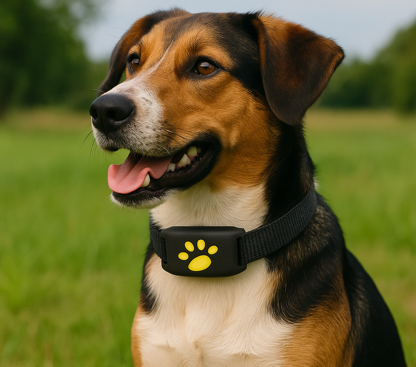 Multicollar dog wearing GPS collar