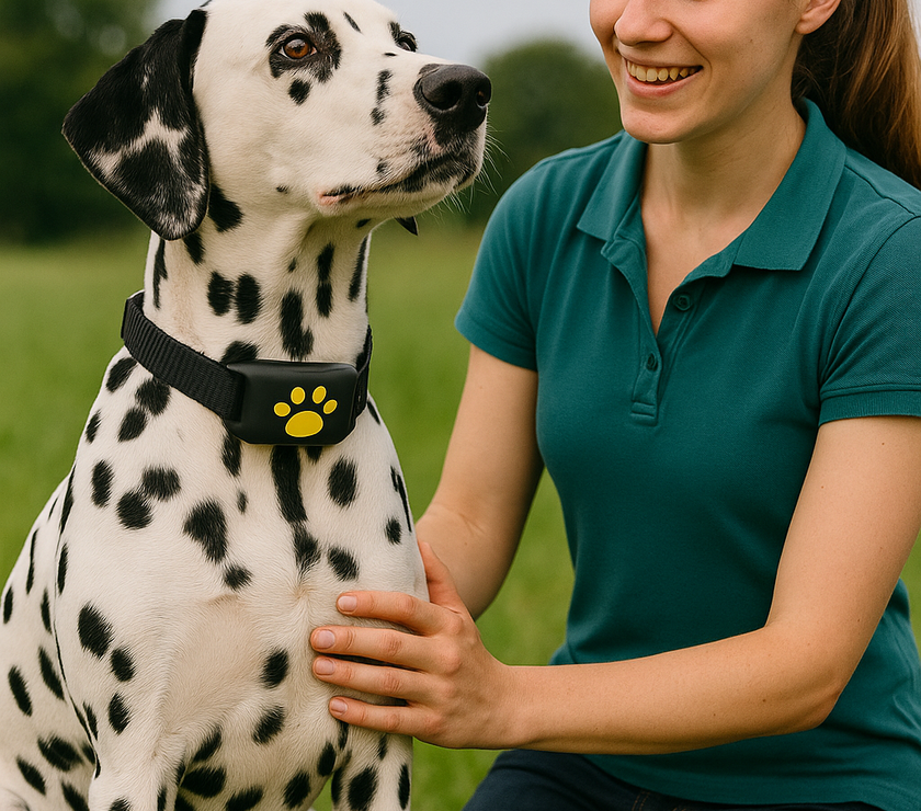 Female and dog wearing GPS collar
