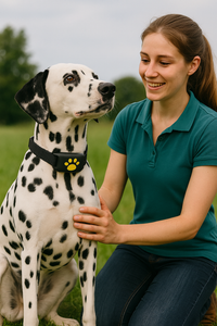 Female and dog wearing GPS collar