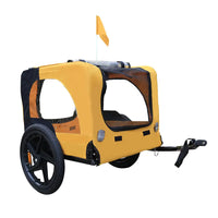 Bicycle pet trailer, small to large dogs weighing up to 88 pounds, folding frame carrier, quick release wheels, universal bicycle coupler