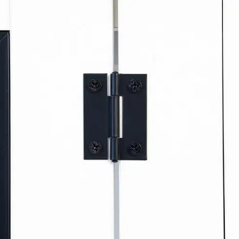 Black door hinge on a white background
