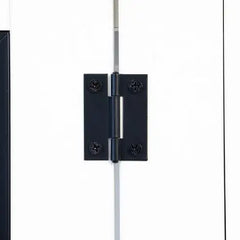 Black door hinge on a white background