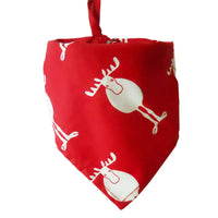 Red bandana with white moose pattern on a white background