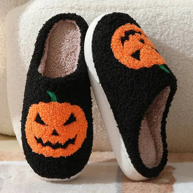Black Halloween Pumpkin Slippers