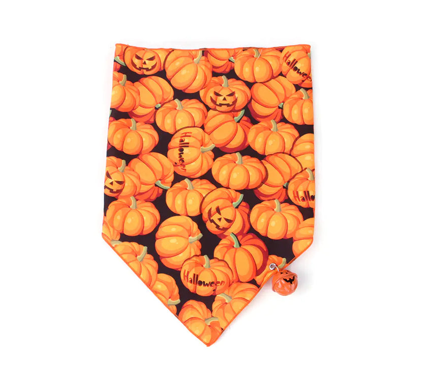 Halloween-themed bandana with pumpkins on a white background