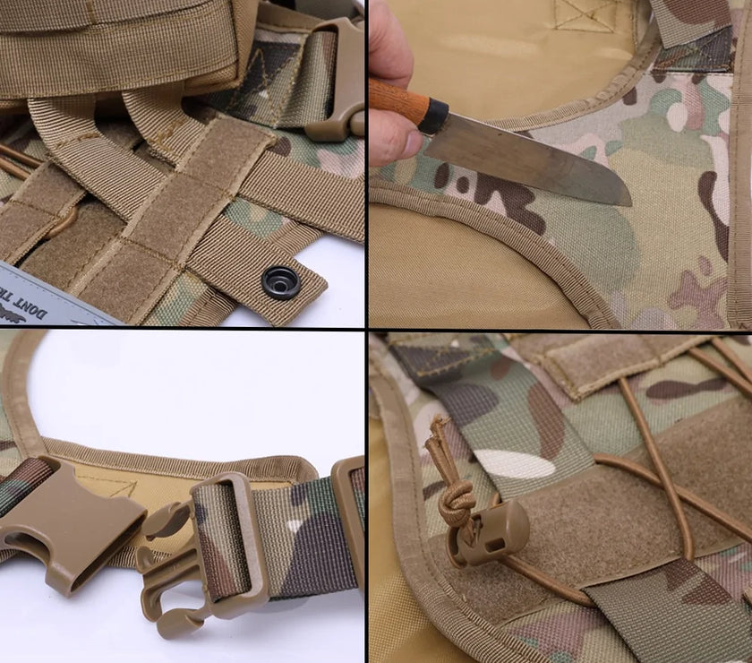 Nylon Tactical Dog Harness with Handle & Bungee Leash for Large Dogs