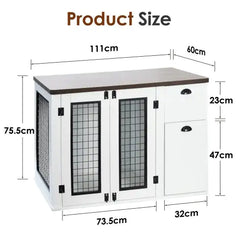 Dimensions of a white cabinet with glass doors on a white background