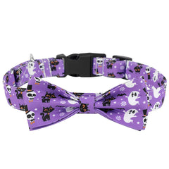 Purple dog collar with Halloween-themed design on a white background