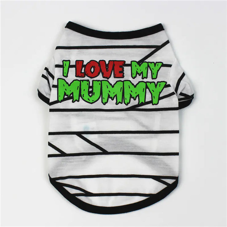 Pet shirt with 'I Love My Mummy' text on a white background