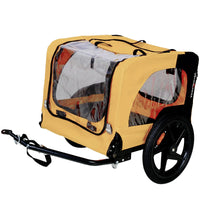 Bicycle pet trailer, small to large dogs weighing up to 88 pounds, folding frame carrier, quick release wheels, universal bicycle coupler