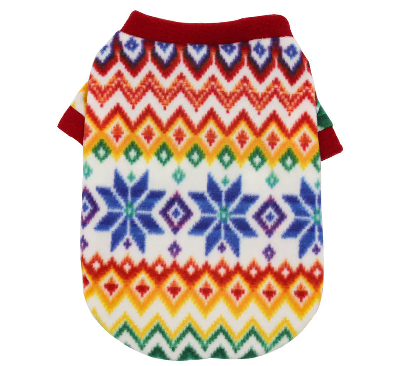 dog sweater with snowflake and diamond designs