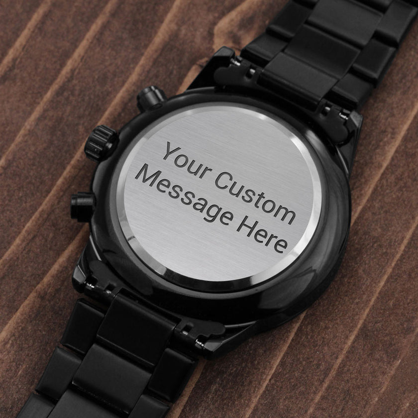 Timeless Elegance: Engraved Black Chronograph Watch