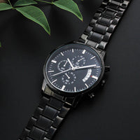 Timeless Elegance: Engraved Black Chronograph Watch