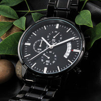 Timeless Elegance: Engraved Black Chronograph Watch
