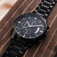Timeless Elegance: Engraved Black Chronograph Watch