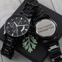 Timeless Elegance: Engraved Black Chronograph Watch