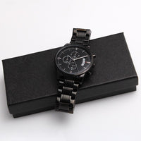 Timeless Elegance: Engraved Black Chronograph Watch
