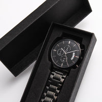 Timeless Elegance: Engraved Black Chronograph Watch