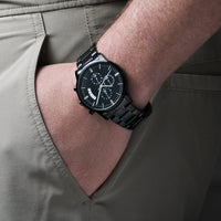 Timeless Elegance: Engraved Black Chronograph Watch