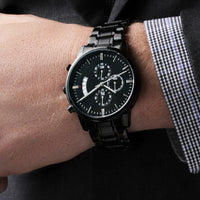 Timeless Elegance: Engraved Black Chronograph Watch
