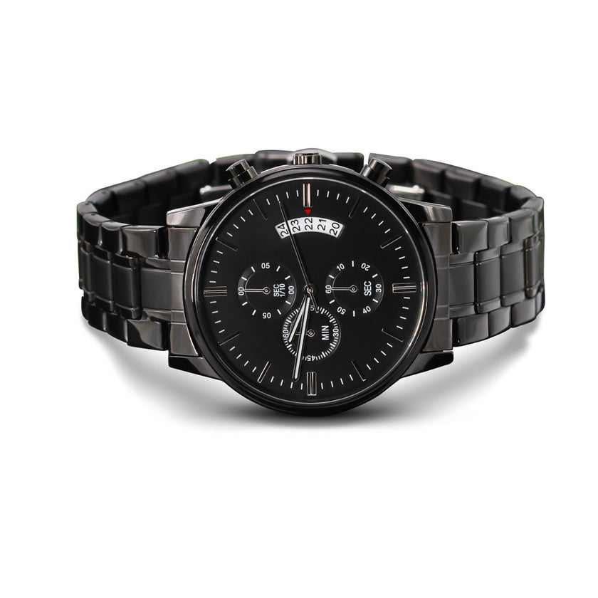 Timeless Elegance: Engraved Black Chronograph Watch