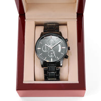 Timeless Elegance: Engraved Black Chronograph Watch