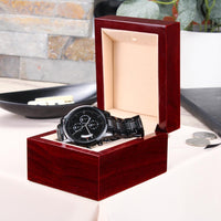 Timeless Elegance: Engraved Black Chronograph Watch