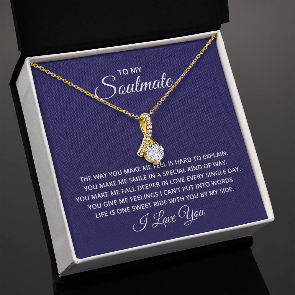 Alluring Beauty necklace features a petite ribbon shaped pendant with message card To My Soulmate