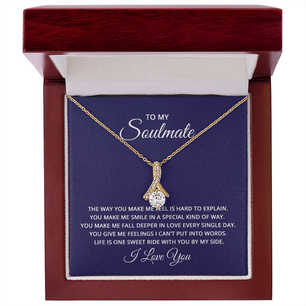 Alluring Beauty necklace features a petite ribbon shaped pendant with message card To My Soulmate