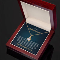 Alluring Beauty necklace features a petite ribbon shaped pendant with message card To My  Mother-In-Law