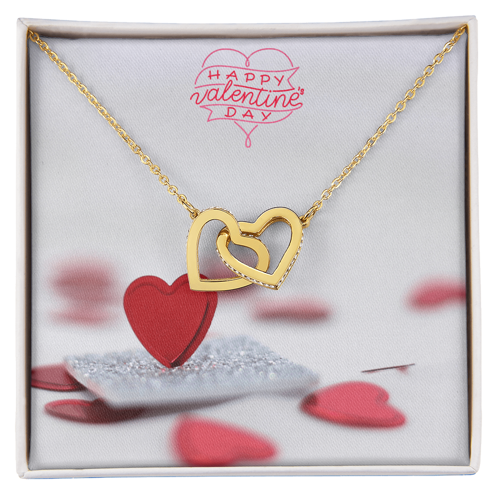 Interlocking Hearts Necklace with the message Happy Valentine's Day