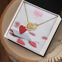 Interlocking Hearts Necklace with the message Happy Valentine's Day