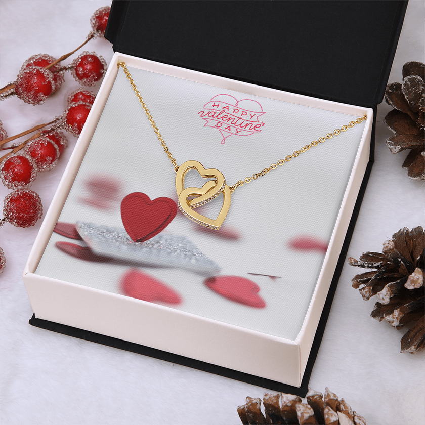 Interlocking Hearts Necklace with the message Happy Valentine's Day