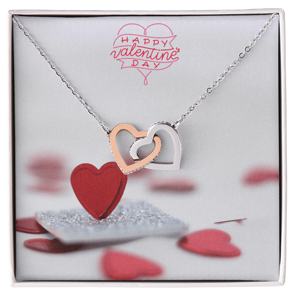 Interlocking Hearts Necklace with the message Happy Valentine's Day